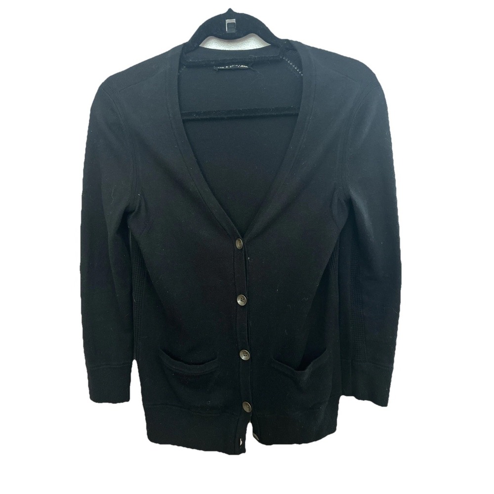 Rag &‎ Bone Womens Long Sleeves Button Down Cardigan Sweater Black Size XS